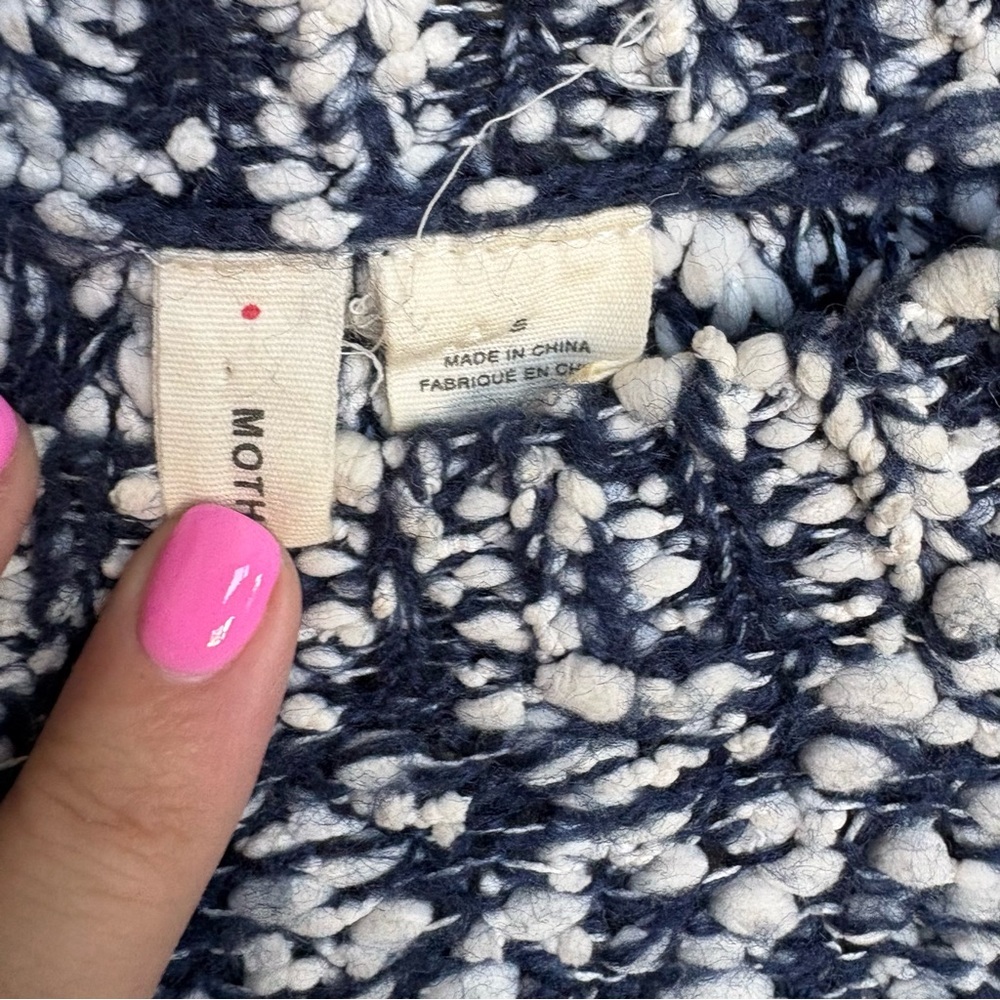Moth by Anthropologie Women’s Blue White Textured Knit Sweater Small - Picture 3 of 5